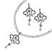 Fleur-de-lis Silver Natural Seed Pearl Pendant Necklace & Chandelier Earrings Set, White Pearl Chain - by Dahlia Vintage Jewelry Collection