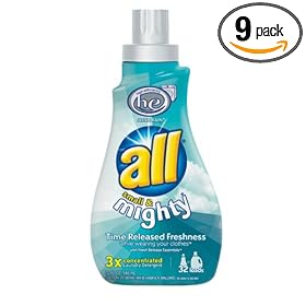 All Small & Mighty HE Laundry Detergent for High Efficiency Washers, Triple Concentrated Liquid, Fresh Rain Scent, 32-Load Bottles (Pack of 9)