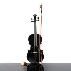 3/4 Black Acoustic Violin + Case+ Bow + Rosin: Musical Instruments