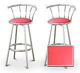2 Hot Pink Vinyl Specialty / Custom Chrome Barstools with Backrest Set