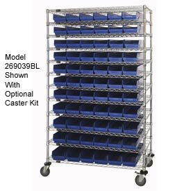 18x72x74 Chrome Wire Shelving With 140 Shelf Bins Blue