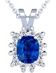 Platinum Cushion Cut Blue Sapphire And Round Diamond Pendant