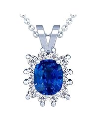 14K White Gold Cushion Cut Blue Sapphire And Round Diamond Pendant