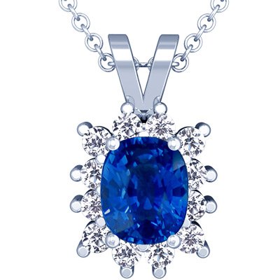 White Cushion Sapphire Diamond Pendant