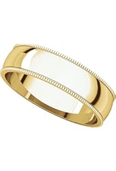 Mens 10K Yellow Gold, Light Milgrain Wedding Band 5MM