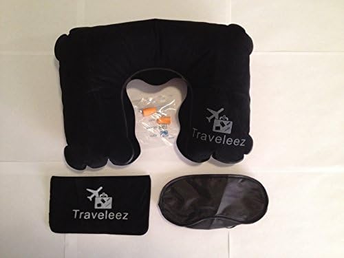 Inflatable Travel Pillow Set By Traveleez For All Modes Of Transportation, Deflate For Storage Pouch & Comes With Ear Plugs & Eye Mask, A Great Gift For Friends, Enhance Your Travel Experience Now!