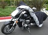Deluxe Heavy Duty Motorcycle Cover XXL w/lock, Fit up to 108 Large Cruisers Like with All Accessories. Also, Medium Cruisers Like with Windshields, Saddlebags, Sissy bars and Engine Guards. Come with 45 Cable and Lock. Black
