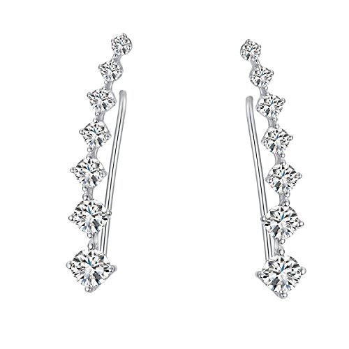 .925 Sterling Silver Cz Ear Crawlers Earrings with Fish Hook