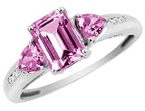 Created Pink Sapphire Ring with Diamonds 1.66 Carat (ctw) in 10K White Gold