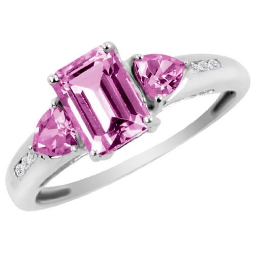 Created Pink Sapphire Ring with Diamonds 1.66 Carat (ctw) in 10K White Gold