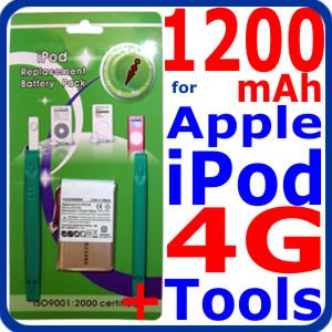 HQRP 1200mAh Internal Li-Ion Battery Repl. for Apple iPod 4 Generation (4th, 4G, 4Gen) MP3 Player + Special Toolkit + Special Torx Screwdriver Tool and Installation MANUAL plus PDA Screen Protector