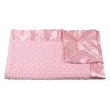 My Blankee Inc 30" x 35" Dot Velour Stroller Blanket with Satin Border, Pink