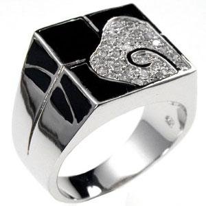 Black Enamel Diamond Mens Ring