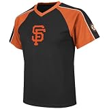 MLB Boys' San Francisco Giants Jetstream Short Sleeve Raglan Overdyed Tee (Black/Dark Orange/White, Large)