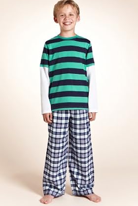 Older Boys' Pure Cotton Stripe & Check Pyjamas
