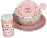 Love Hearts Paladone Cappucino Cup and Saucer Set with Hot Stuff Stencil and Chocolate Shaker
