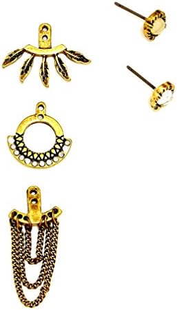 Affordable Jewelry Statement Gold Fringe Spike Ear Jacket Double Sided Opal Stud Earrings Mix and Match