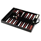 Black leather cased backgammon set by Wolf Designs