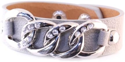 Studded Grey Leatherette Bracelet with Chain Studs, for Unisex