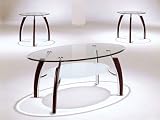 Chrome & Wood Leg 3pc Coffee/End Table Set w/ Glass #AC 018188