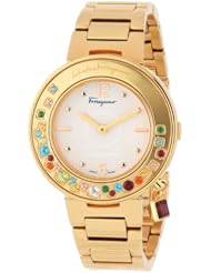 Salvatore Ferragamo Womens FF5020013 Gancino Sparkling Gold Ion-Plated Coated Stainless Steel Multi-Color Topaz Watch