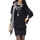 Allegra K Woman Batwing Long Sleeve Two Way Zip up Neck Loose Dress Black S