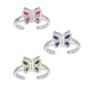 Sterling Silver 3 Piece Multi Color Enamel Butterfly Toe Ring Set