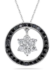 1.75 Black & White Diamond Circle Pendant in 14K White Gold