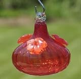 Bright Red Glass Swirl Hummingbird Feeder with How To Attract Hummingbirds Booklet