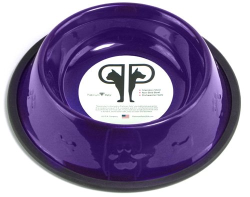 Platinum Pets 32oz Electric Purple Stainless Steel Embossed Non-tip Dog Bowl