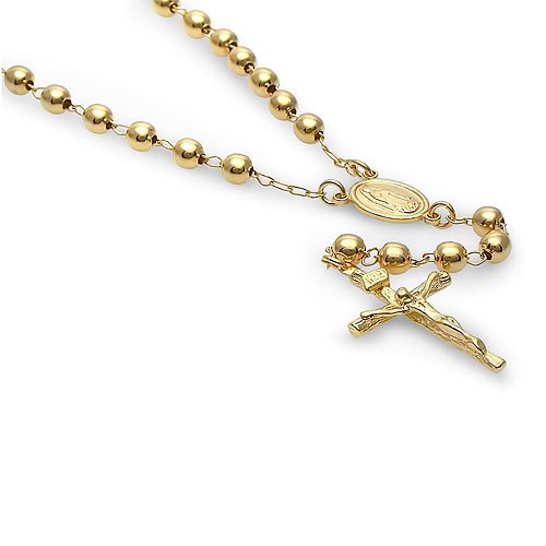14K Gold Filled Rosary Necklace w/Cross Pendant 24 - Ideal Gift For Mother Day, Anniversary, Engagement, Wedding, Birthday, For Her