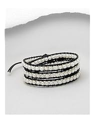 White (Natural) Leather Fresh Water Pearl Bracelet In White Base