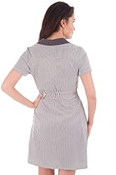Cotton/Elastane Elasticized   Waistline Short Sleeves  Shirt  Dress