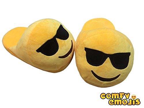 EMOJI SLIDES SLIPPERS CUSHION EMOJI SLIPPERS - BASED IN USA (Kids, SUNGLASSES FACE)