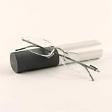 Fashion Rimless Spring Hinge Reading Glasses with 2-Tone Pop Top Case