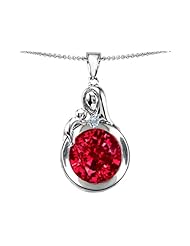 Original Star K (tm) Loving Mother With Child Family Large Pendant With Round 10mm Created Ruby in .925 Sterling Silver