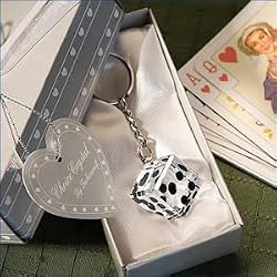 Las Vegas Wedding Themed Chrome Keychain w- Crystal Dice, 1
