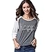 Fedi Apparel Womens 3/4 Sleeve Crew Neck Blouse Loose Shirt Letter/Floral Print Top (XXXL, Gray)