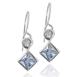 14k White Gold Aquamarine Princess Cut and Diamond Earrings