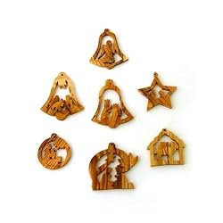 Olive Wood Complete 7-Piece Christmas Ornament Set. Nativity Story.