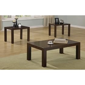 3PCS Coffee and End Table Set in Dark Brown Color