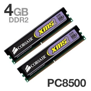CORSAIR XMS2 4GB  2 X 2GB  PC2-8500 1066MHz 240-pin DDR2 CL5 Dual Channel Desktop Memory Kit