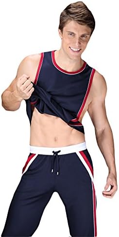 Tirain Men's Athletic Gym String Colorful Tank Top Shirts (Medium, Dark Blue)