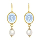 Tagliamonte - 14k Yellow Gold Blue Venetian Cameo & Freshwater Pearl Earrings