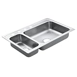 MOEN 22823 Excalibur 33-Inch-by-22-Inch 4-Hole Double Bowl Kitchen Sink, Satin