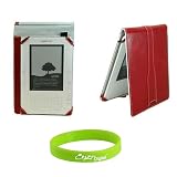 CrazyOnDigital Amazon Kindle 2 Red Leather e-Book Reader Carrying Case Cover  with anti-scratch screen protector for kindle 2. Free CrazyonDigital Wristband is included