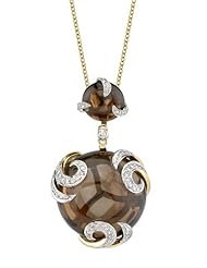 14k Yellow Gold 0.32 Ctw Smokey Quartz Diamond Necklace