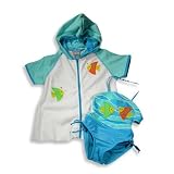 Swim' n Pretty by Baby Buns - Toddler Girls 2 Piece Swimwear Set, Swimsuit and Hooded Cover-up, Blue, Aqua (Size 2T)