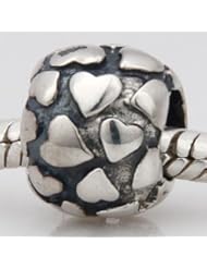 Art and Craft Supply: Hoobeads Authentic 925 Sterling Silver Charms Bead Flower & Heart & Cross Fit 3mm European Biagi Troll Chamilia Cable Bracelet Snake Chain (Lots of Loves Beads) - Hoobeads