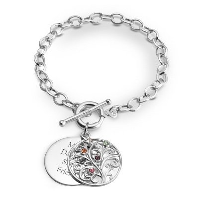 Personalized 5 Stone Sterling Family Tree Bracelet Gift